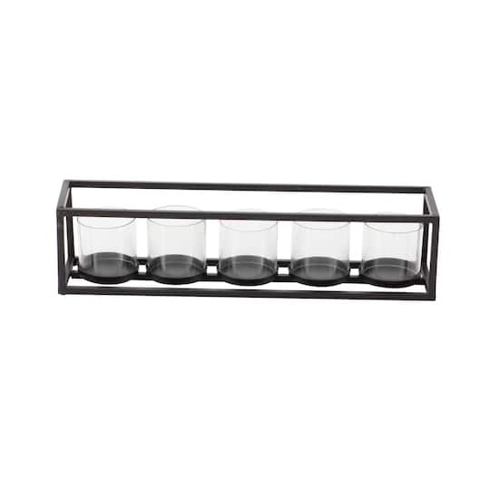 22" Black Iron Contemporary 5 Candlestick Holder